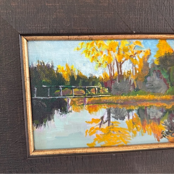 Oil painting landscape reflections autumn sunrise Willow Park golf course 2015 - Picture 5 of 14